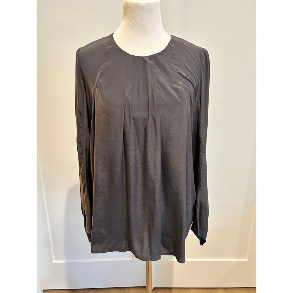 Ulla Johnson Gray Silk Pleated Long Sleeve Round Neck Blouse‎ Size 4